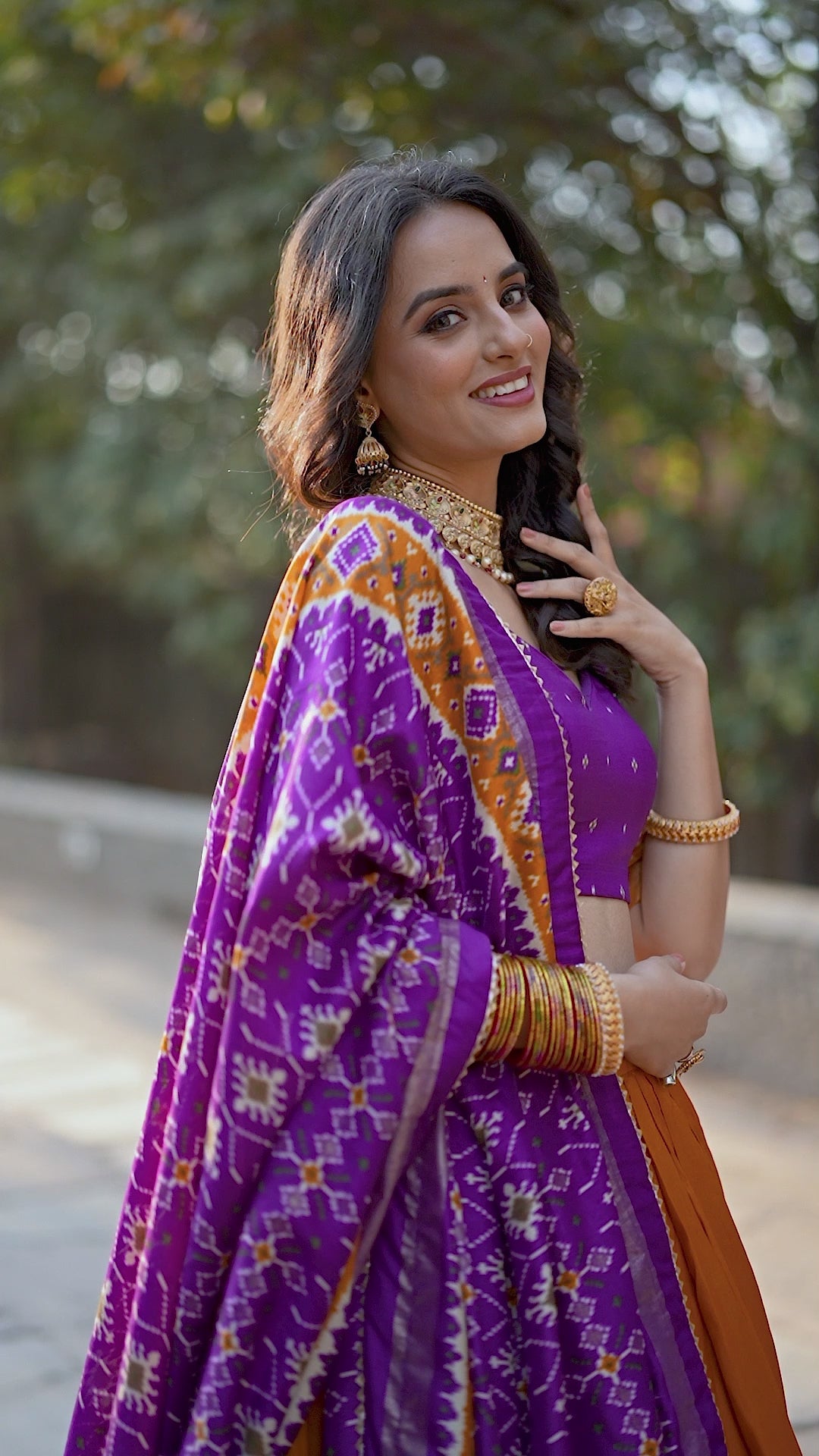 πͺ· Infuse Your Wardrobe with Southern Grace πͺ· Silk Kalamkari Print Lehenga Choli with Foil Work Border - Navratri